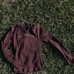 Small brown Calvin Klein ribbed hooded sweatshirt